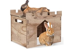 HIIMALEX Large Sturdy Bunny House with Spacious Balcony Hidey Detachable Playhouse for Rabbit Hideout Castle Tower Toys for Indoor Bunnies Guinea Pig Hamster Chinchilla Gerbil