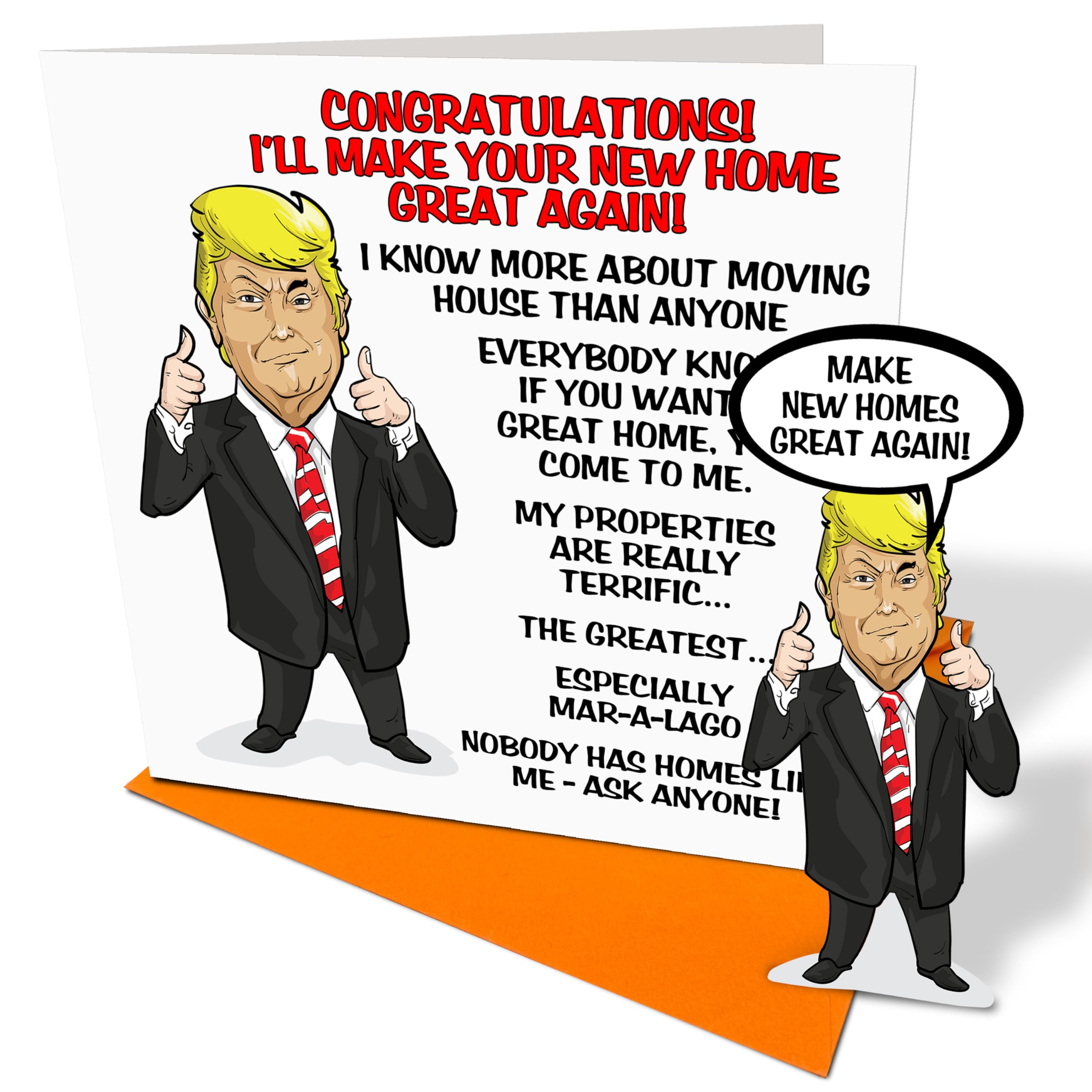 New House Card - With Miniature Desktop Donald Trump - Funny Novelty Congratulations On Your New House Card - The Perfect Funny Card for New Home Owners