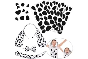 WILLBOND Dalmatian Dog Ear Headband, Bow Tie, Tail Set with 4 Sheets Adhesive Felt Circles Felt Pads for Halloween DIY Projects Costume Party Decorations Supplies