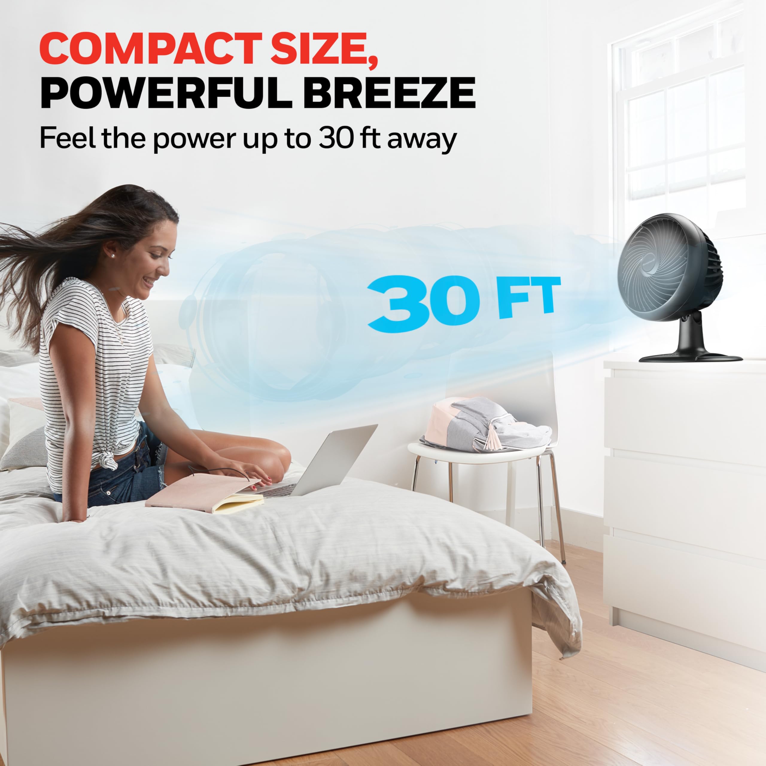 Honeywell Turbo Force Oscillating Table Fan with 3 speeds, oscillating head, Air circulator for bedroom, HT906, Black,