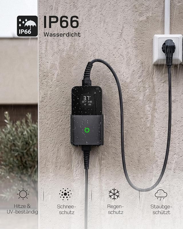 3,7kW Typ 2 Ladekabel Schuko mit APP, EV Charger mit 7,5m Kabel, 6-16A