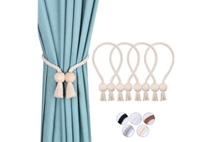 OCIOLI 4 Pack Strong Magnetic Curtain Tiebacks Beige Curtain Holdbacks Outdoor Curtain Tiebacks Cotton Hand Woven Tie Backs Drapery Holdbacks Curtain Ties for Drapes (Beige - Ball, 4)