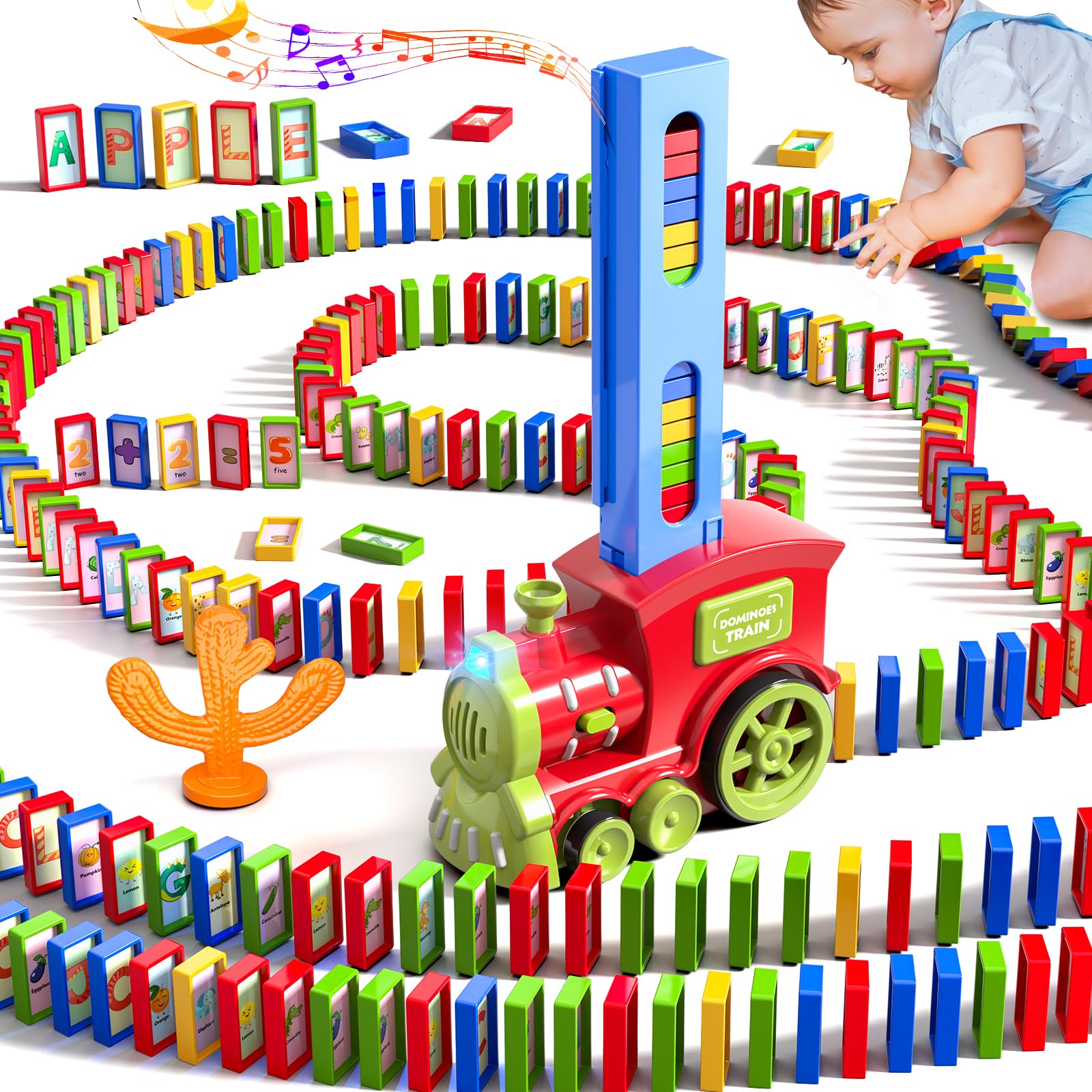 Doloowee Domino Train Toy Set, Automatic Domino Train with 307 Dominos Blocks, Dominoes Toys for 3 4 5 year olds boys girls