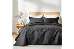 akkialla Full/Queen Quilt Bedding Set for All Seasons,Lightweight Black Bedspreads Queen Size,Modern Style Microfiber Soft Floral Pattern Coverlet Set(1 Quilt,2 Pillow Shams)