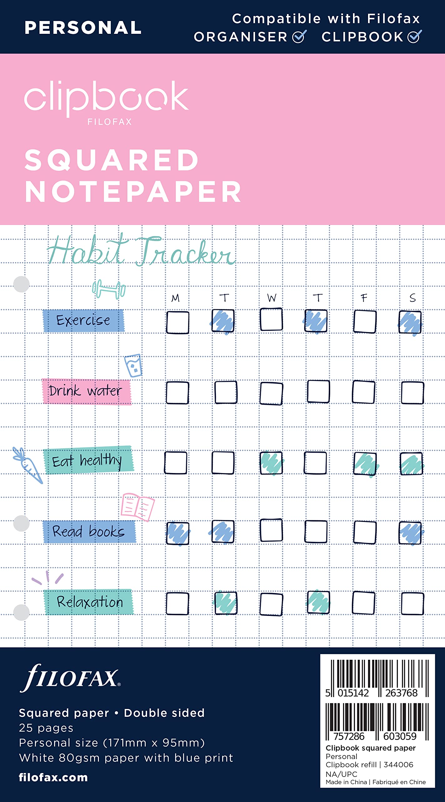 Filofax Personal Clipbook Squared Paper refill,Whites