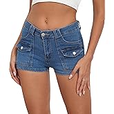 Aotasely Women's Stretchy Jean Shorts Mid Waisted Twill Shorts Stretch Junior Booty Denim Shorts with Pockets Club Night