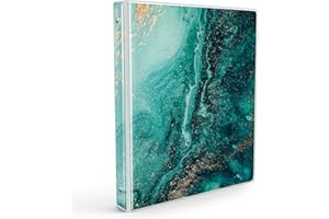 PULAIXIN 3 Ring Binders 1 Inch Binder，Cute Design Trapper Keeper Three Ring Binders Organizer Office Supplies - Teal Marble