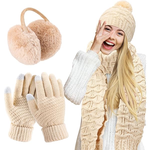 GERINLY Warm Hooed Hat with Antlers Deco Attached Scarf Fingerless