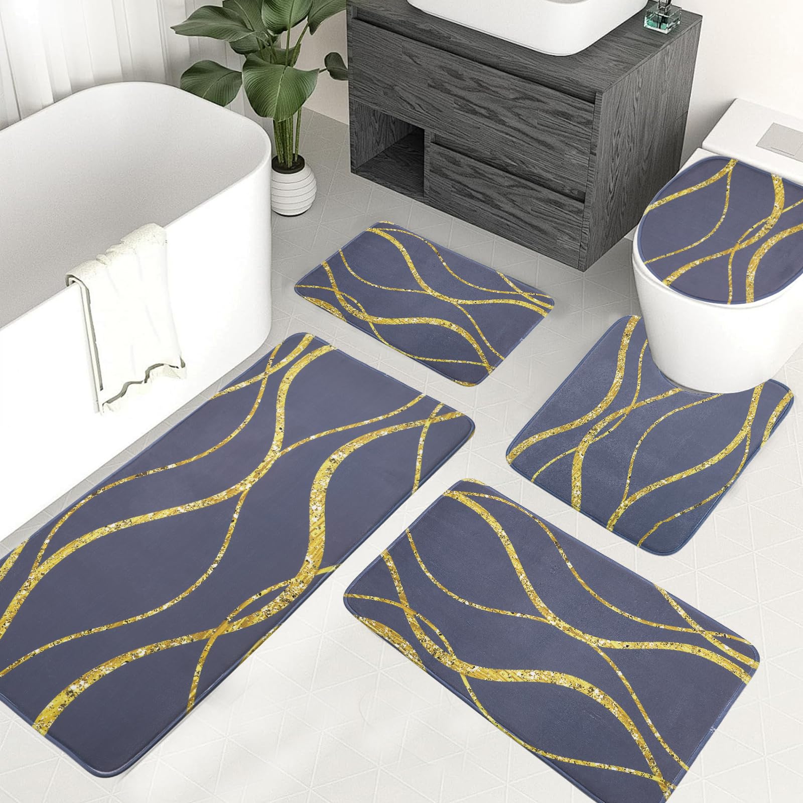 Photo 1 of ***PARTS ONLY***Bathroom Rug Set 5 Pieces,Ultra Absorbent Bath Mat,Non Slip Mats for Bathroom, Machine Washable Bath Rugs Set for Tub, Toilet and Floor (5, Gray)