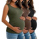 Riyiper 3 Pack Women's Maternity Tank Tops, Sleeveless Cotton Pregnancy Shirts Ribbed Knit Sides Ruched Basic Mama Clothes