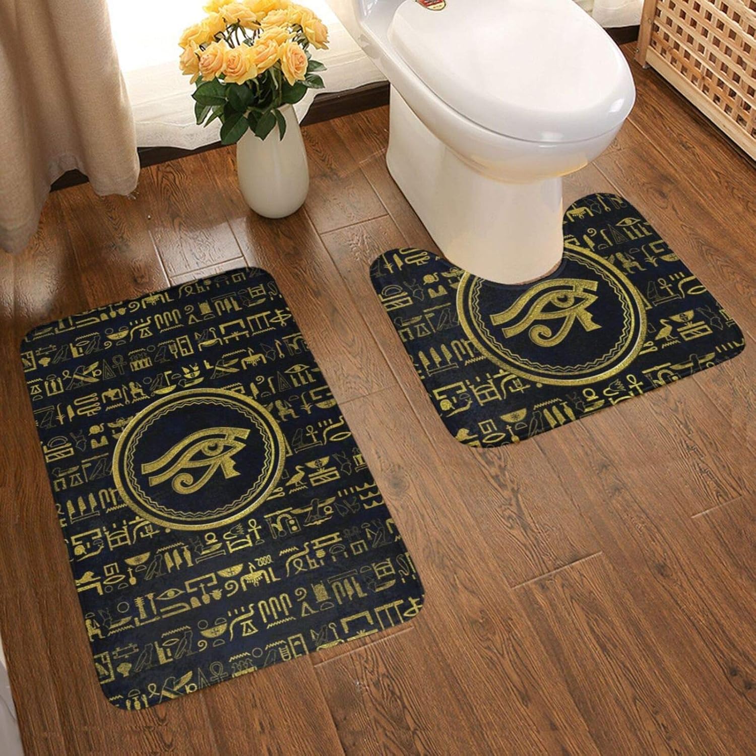 Amazon Com Dpqz Bathroom Rugs Sets 2 Piece All Seeing Eye Egyptian Eyes Gold Non Slip Shower Bath Mats U Shape Contour Toilet Rug Mat Home Kitchen
