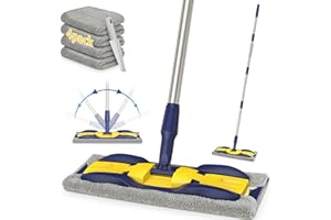 Microfiber Flat Mop Wood Floor Mops for Floor Cleaning - MEXERRIS Hardwood Floor Mop with 4X Mop Pads, Wet Dust Mop with Adjustable Handle Flat Mops for Commercial Home Use Hardwood Laminate Tiles