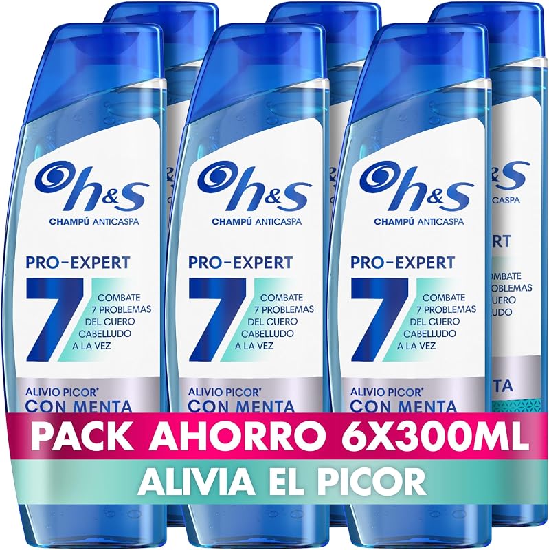 H&S Pro-Expert 7 Champú Anticaspa Alivio del Picor, 6x300ml