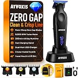 ATVOXIS Zero Gap 9,000 RPM Brushless Professional T Blade Trimmer for Men: Cordless Hair/Beard Clipper Edger Liner Outliner with LED Display 300min Runtime Fast Charging Stand Travel Pouch