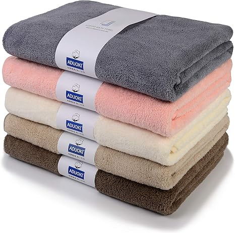 Amazon Aduoki バスタオル マイクロファイバー ホテル仕様 大判 5色5枚セット 吸水速乾 ふわふわ 肌触り抜群抗菌防臭 バスタオル ホーム キッチン オンライン通販