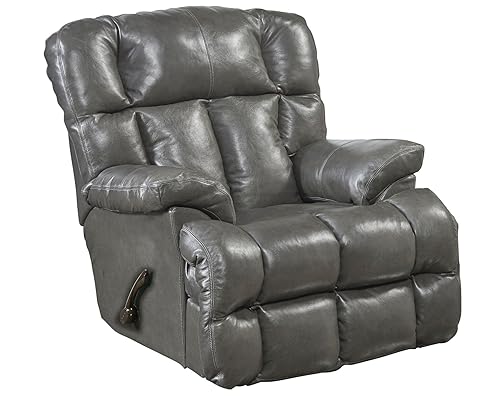 Catnapper Victor Leather Chaise Rocker Recliner in Steel