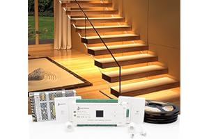 RWOFNIA RW-5630 Motion-Activated LED Stair Lighting Kit with Daylight Sensor, 48" Warm White 3000K Cuttable Strip Light for Indoor LED Stair Lights (16 Steps)