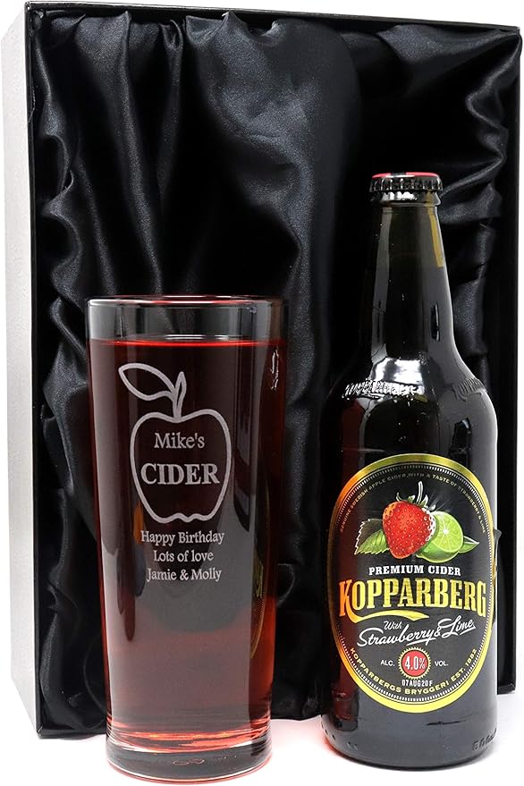 Engraved/Personalised *Apple Cider Design* New Pint Glass & Bottle of