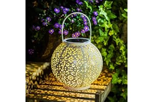 HOMEIMPRO Outdoor Solar Big Lantern Hanging Garden Decorative Lights Waterproof Metal LED Table Lamp,Halloween Decor, Christmas Gift (White)