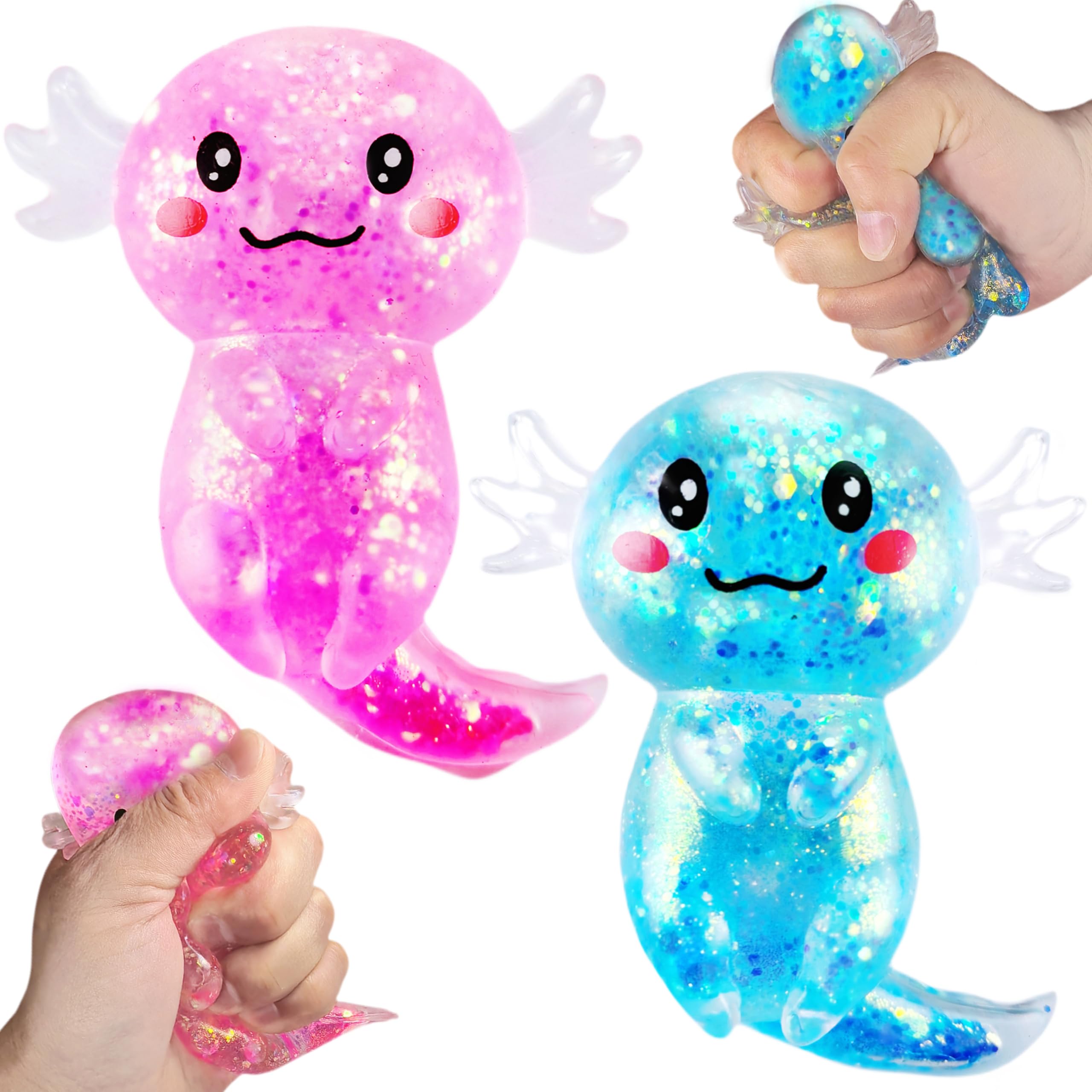 Photo 1 of 2 Pack Squishy Axolotl Sugar Stress Balls Squeeze Fidget Toys for Girls and Boys, Cute Anxiety Relief Salamander Toys Squishy Stress Balls for Kids and Adults, Birthday