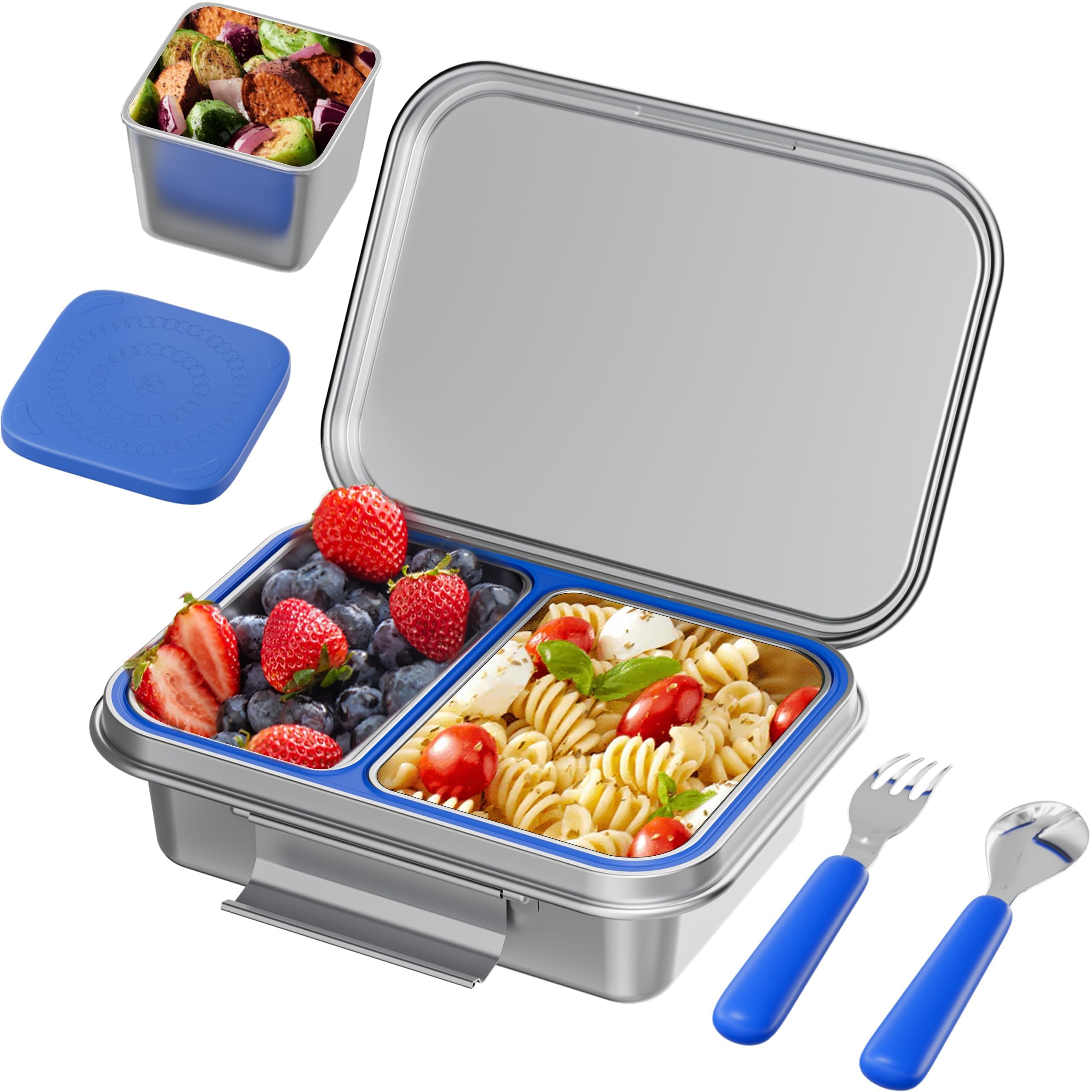 Photo 1 of AOHEA Kids Stainless Steel Leak-Resistant Lunch Box, Bento Box For Kids 2 Compartments & Extra Container, BPA Free, Dishwasher Safe, for School and Office(42oz)