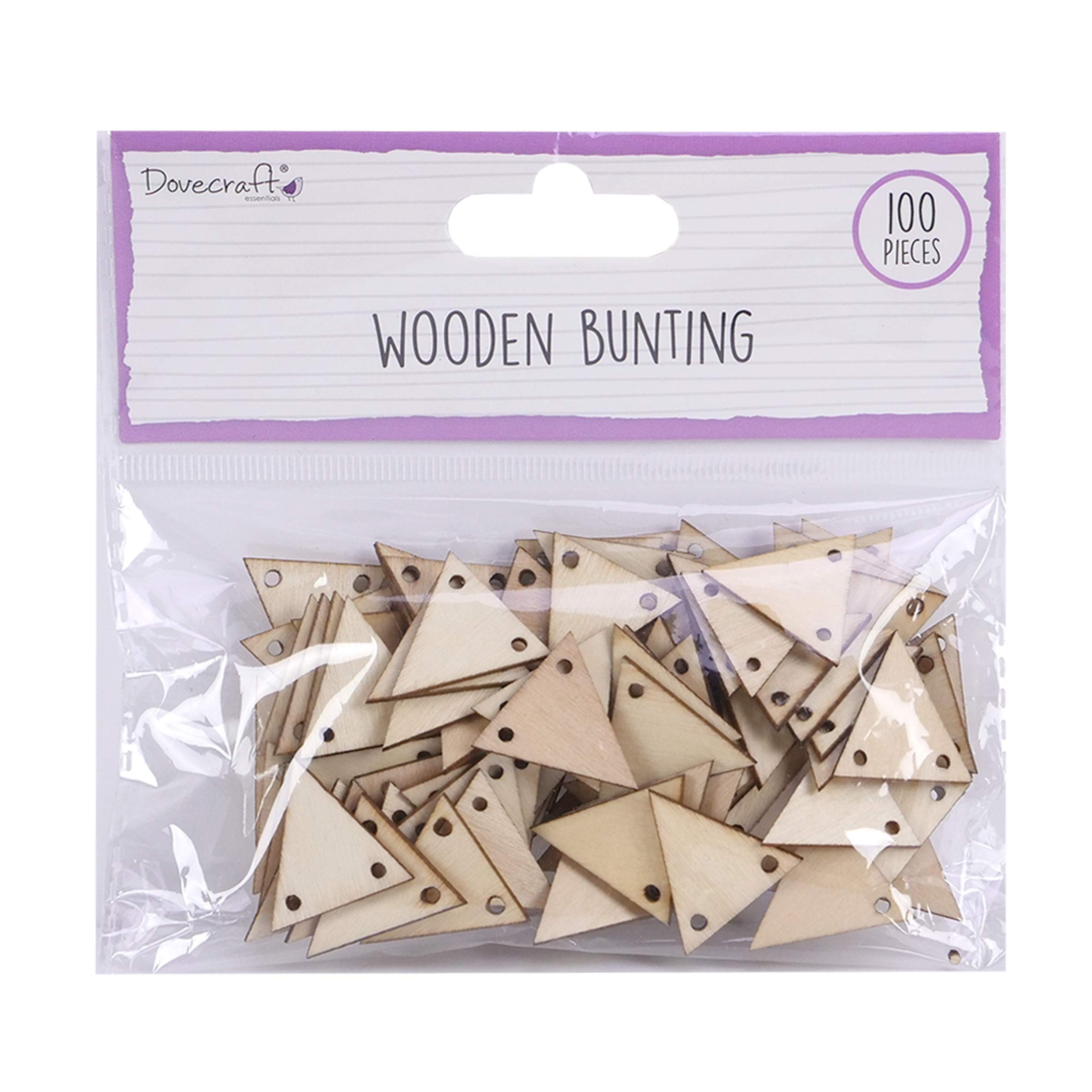 Dovecraft DCBS216 Essentials-Wooden Bunting-2.3x 2.3cm-Pre Drilled Holes-Triangle-Plain Wood Can Customised-100 Pieces-for Card Making, DIY, Papercraft, Party, Home Décor & Scrapbooking, One Size