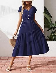 Zeagoo Women's Summer Dress Casual V Neck Button