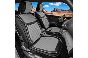 LINGVIDO Car Seat Covers, Breathable and Waterproof Faux Leather Automotive Seat Covers for Cars SUV Truck Sedan,Universal Anti-Slip Driver Seat Cover with Backrest (Full Set, Gray+Black)