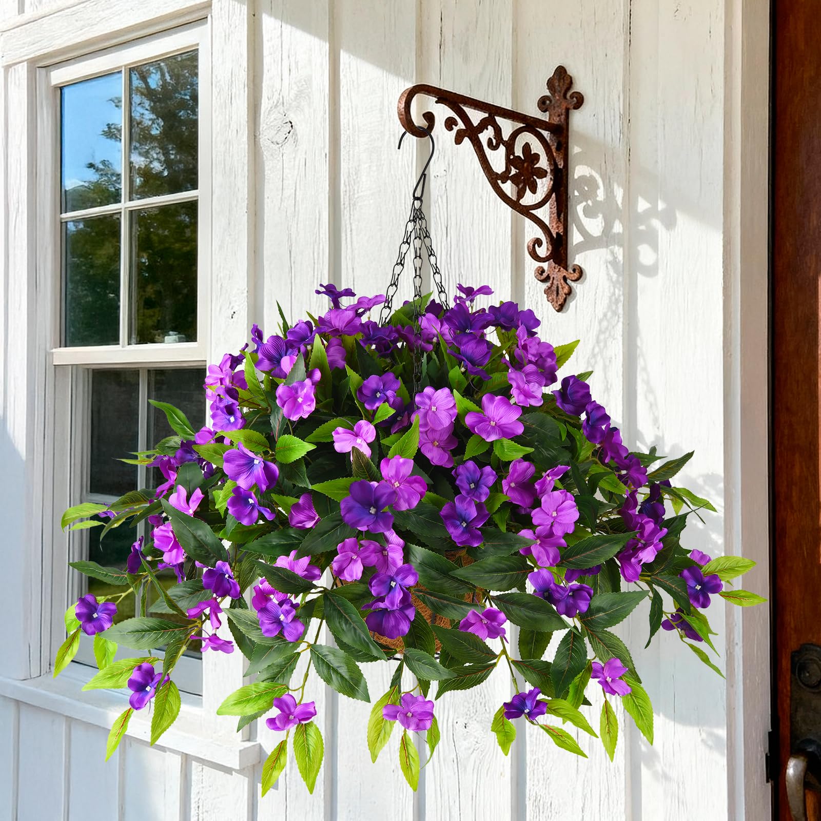 Hommyea Artificial Fake Hanging Flowers Plants Basket for Outdoors Outside Decoration UV Resistant Faux Silk Flowers Look Real Plastic Flowers for Spring Planters Home Porch Patio Garden Decor(purple)