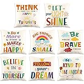 Hosuly 8 Pieces Classroom Pillows Covers 18x18 Inch Inspirational Pillow Covers Quotes Cases for Home Outdoor Reading Corner Bedroom Playroom Kindergarten Couch Floor Sofa(Lovely Style)