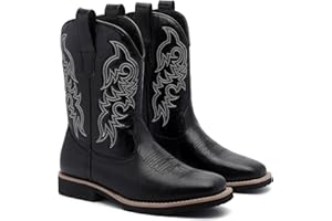 GUTOUGE Cowboy Boots for Men PU Leather Embroidered Western Square Toe Boots with Slip Resistant Sole and Comfortable Fit