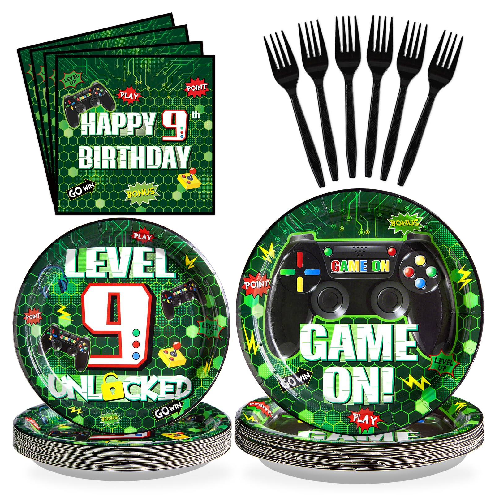Grencian 96 Pcs 9th Birthday Video Game Party
