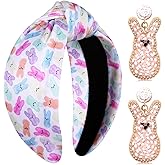 PHALIN Easter Headband for Women Beaded Bunny Knotted Headband Crystal Rhinestone Wide Top Knot Headbands Easter Accessories Holiday Festive Hair Accessory Party Jewelry Gifts (Bunny 2)
