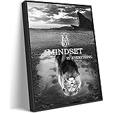 Framed Inspirational Lion Canvas Wall Art Mindset is Everything Black White Picture Wall Decor Motivational Man Cave Positive Quotes Poster Print Artwork for Office Bedroom Classroom Home Decoration