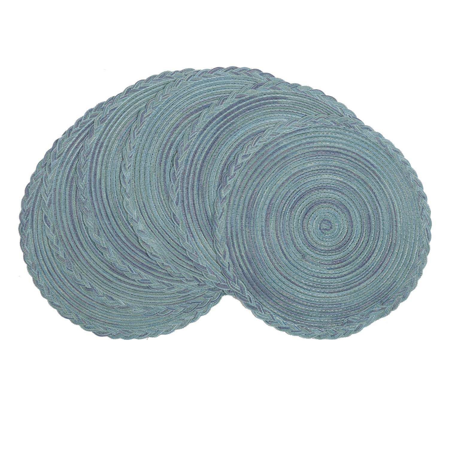 U'Artlines 15 Inch Round Cotton Placemats Non Slip Heat Resistant Braided Table Mats for Fall, Dinner Parties, BBQs, Indoor and Ourdoor Use (6pcs placemats, A Blue)