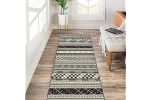 Kapaqua Custom Size Grey Bohemian Kilim Rubber Backed Non-Slip Hallway Stair Runner Rug Carpet 22 inch Wide Choose Your Length 22in X 5ft