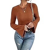 MOLERANI Womens Long Bell Sleeve T-Shirts Top Fall Pullover for Women - Lightweight,Knit,Crewneck,Going Out,Fall Fashion 2025