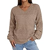 NORACORA Women's V Neck Sweaters Crochet Soft Lightweight Knit Loose Pullover Sweater Long Sleeve Fall Top 2025 Outfits