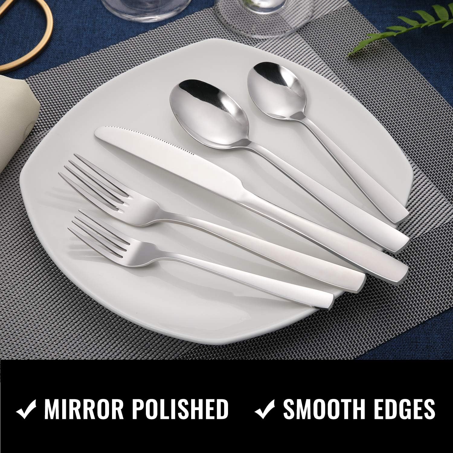  | Hiware 48-Piece Silverware Set with Steak Knives for 8, Stainless Steel Flatware Cutlery Set For Home Kitchen Restaurant Hotel, Mirror Polished, Dishwasher Safe: Flatware Sets