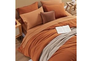 WRENSONGE Terracotta Queen Comforter Set, 7 Pieces Soft Microfiber Comforters Queen Size with Fitted Sheet, Flat Sheet, 2 Shams, and 2 Pillowcases- Burnt Orange Warm Bedding Sets Queen for All Season