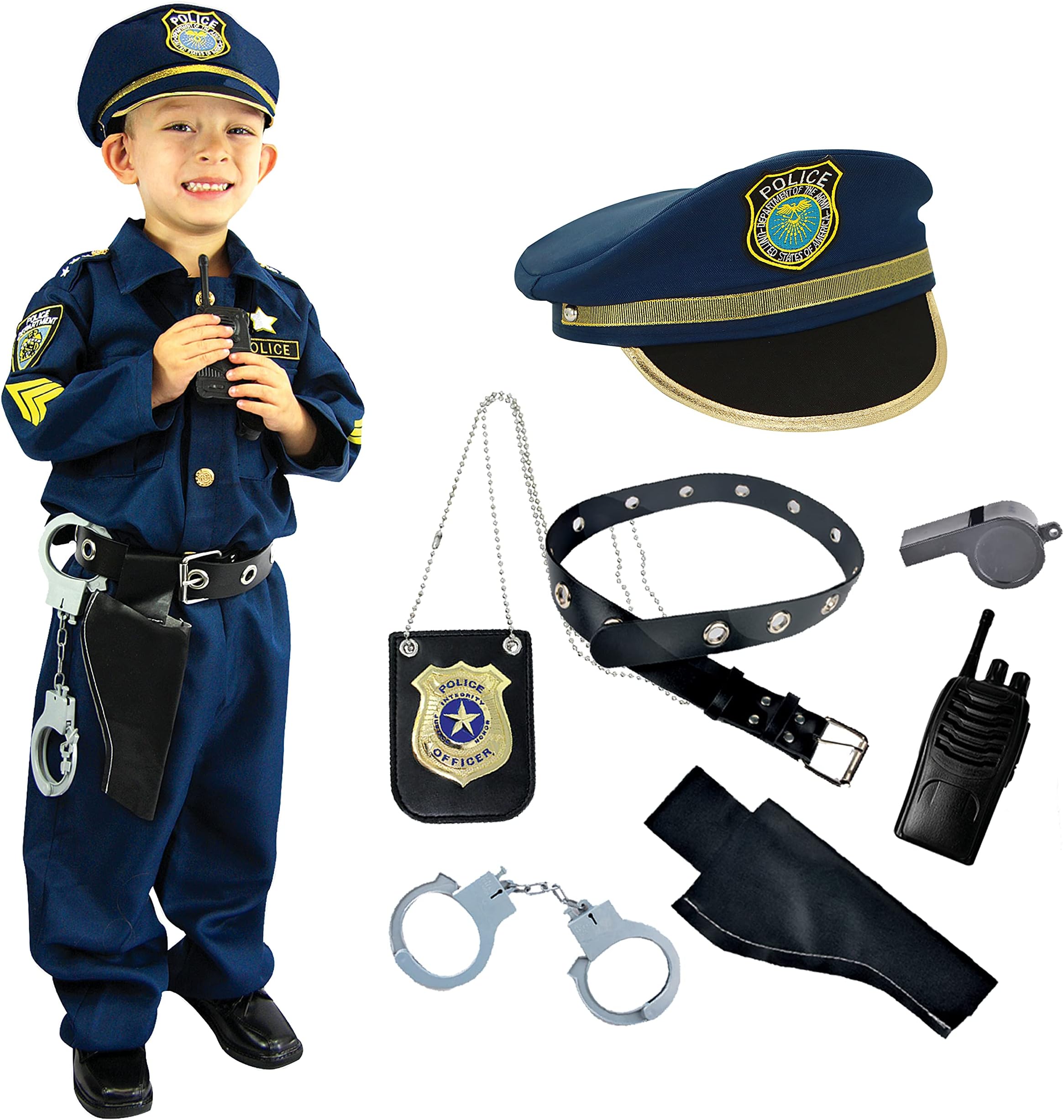 Spooktacular Creations Kids Deluxe Police Officer Costume Set and Fancy Dress Up Role Play Kit (Large, Black)