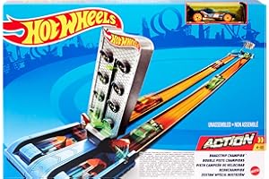Hot Wheels Toy Car Track Set, Drag Strip Champion Playset & 1:64 Scale Car, Head-to-Head Racing, Connects to Other Sets