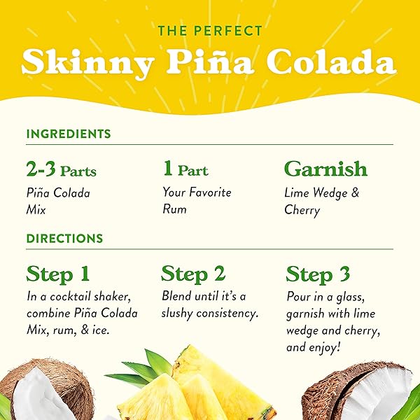 JORDAN’S SKINNY MIXES PINA COLADA MIX, FLAVORED COCKTAIL MIXER FOR DRINKS, TROPICAL DRINK FLAVORING FOR COCKTAILS & MOCKTAILS, LOW CALORIE, GLUTEN FREE, KETO FRIENDLY, 25.4 FL OZ, 1 PACK