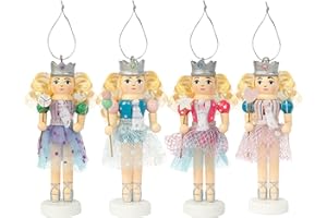 FUNPENY 5" Christmas Decorative Nutcracker, Set of 4 Glitter Queen Ballet Dancer Handmade Wooden Traditional Nutcracker, Classic Festive Collectible Nutcracker, Winter Tabletop Christmas Decorations
