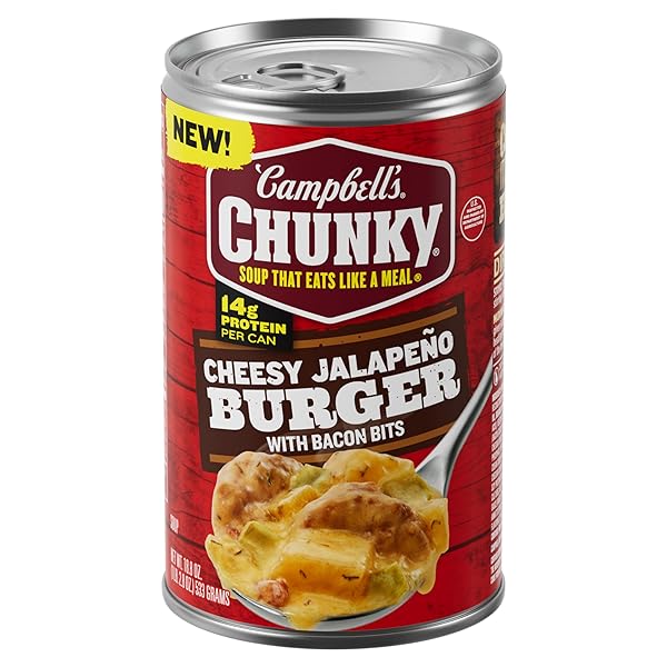 CAMPBELL’S CHUNKY SOUP, CHEESY JALAPEÑO BURGER WITH BACON BITS, 18.8 OZ CAN