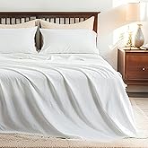 FALUCA Belgian Linen Cotton Sheet Set 4-Piece (1 Flat Sheet, 1 Fitted Sheet & 2 Pillowcases) - Soft, Breathable & Cozy Farmhouse Bedding for Hot Sleepers, Natural Flax Blend - Queen Size, White