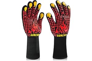 SUNCHIN BBQ Fireproof Gloves, Grill Cut-Resistant 1472°F Heat Resistant Gloves, Non-Slip Silicone Oven Gloves, Kitchen Safe Cooking Gloves for Oven Mitts,Barbecue,Cooking, Frying,13 Inch 2pc