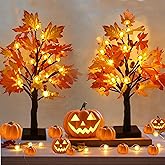 Meteds 2 Pack Lighted Fall Maple Tree for Fall Decorations,USB & Battery Operated Artificial Fall Light up Trees for Home Party Indoor Outdoor Thanksgiving Autumn Harvest Decor