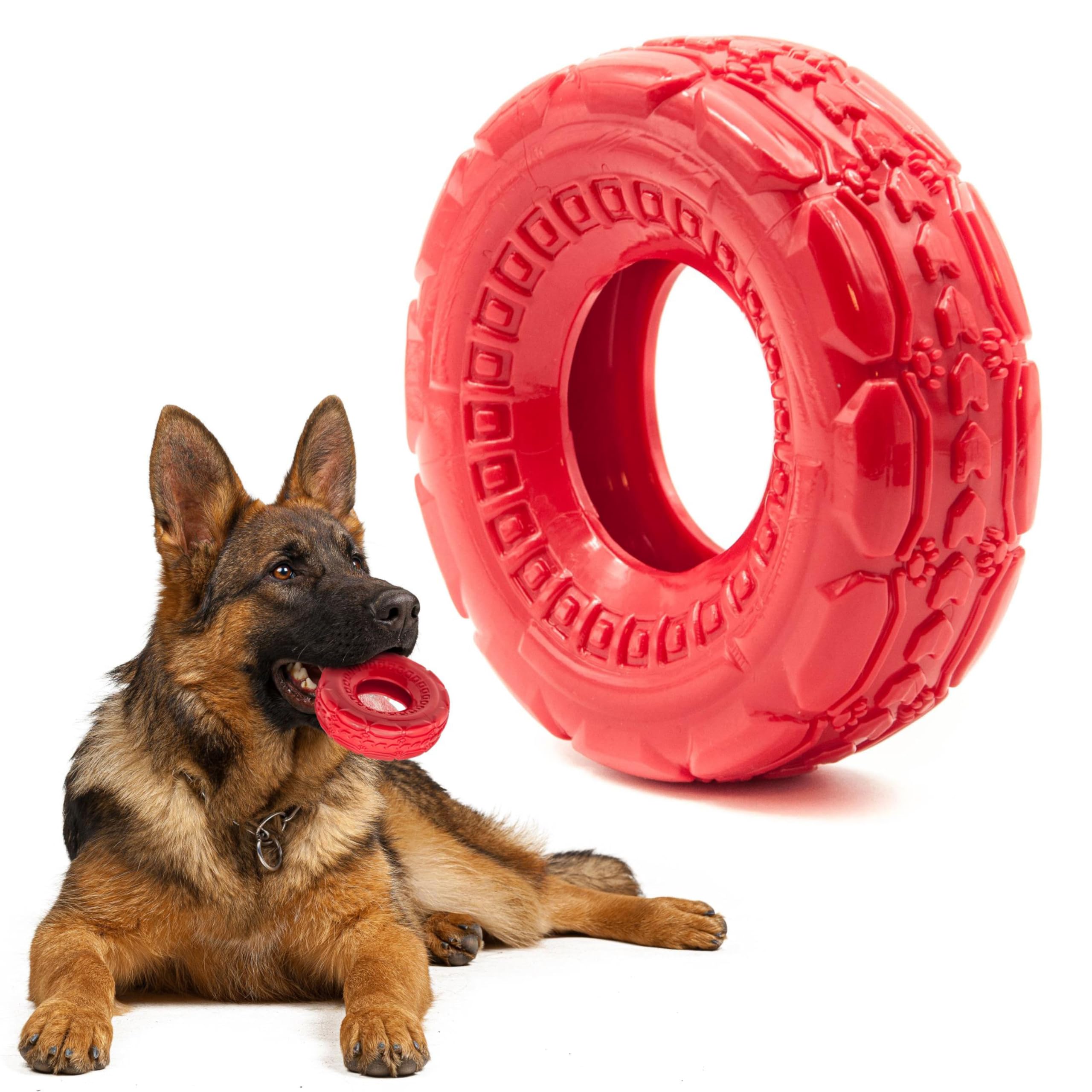 Petopedia 1x 5 Rubber Dog Chew Toys TIRE – TPR Tough Toy TYRE, WHEEL – Interactive, Boredom, Floating, Puppy Teething – Bite Resistant for Dogs Chewing (Red, TPR - 5")
