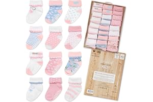 Infancie Cotton Baby Socks 0–6 Months, 12 Pairs Infant Socks Newborn Socks Non Slip Unisex Soft Hypoallergenic Breathable Gen
